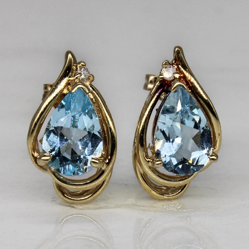 Star Shaped Stud Earrings for Charm -Blue Topaz & Diamond Stud Earrings | 2.00ctw, 0.02ctw |