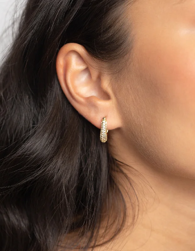 Drop Earrings with Matte Finish -Gold Plated Hoop Earrings with Cubic Zirconia