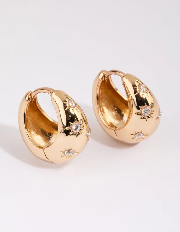 Drop Earrings for Work Attire -Gold Plated Huggie Hoop Earrings with Cubic Zirconia