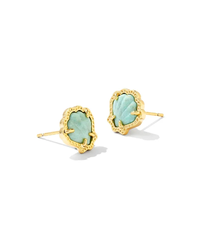 Stud Earrings for Yoga Session -Kendra Scott Brynne Silver Shell Stud Earrings in Sea Green Chrysocolla