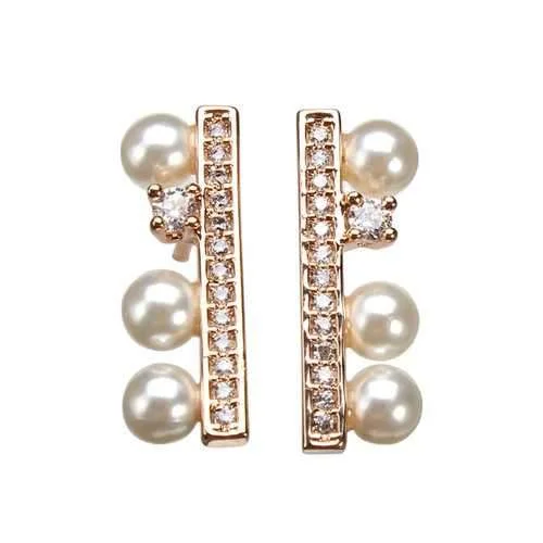 Stud Earrings for Evening Gown -Simple Rhinestone Crystal Pearl Ear Stud Earrings Gold Silver Plated