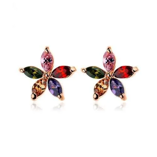 Stud Earrings for Fitness Activities -Colorful Zirconia Flower Stud Earrings for Women