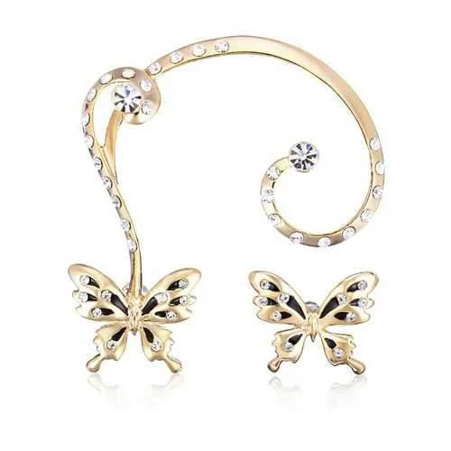 Stud Earrings with Abstract Designs -18K Gold Plated Rhinestone Butterfly Ear Clip Stud Earrings Jewelry