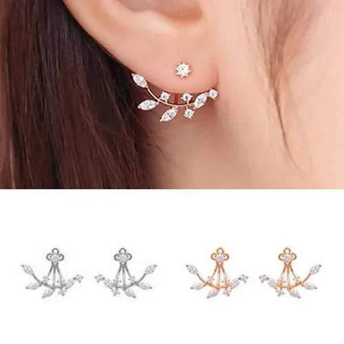 Stud Earrings with Infinity Symbols -925 Silver Needle Leaves Cubic Zircon Crystal Stud Earrings For Women