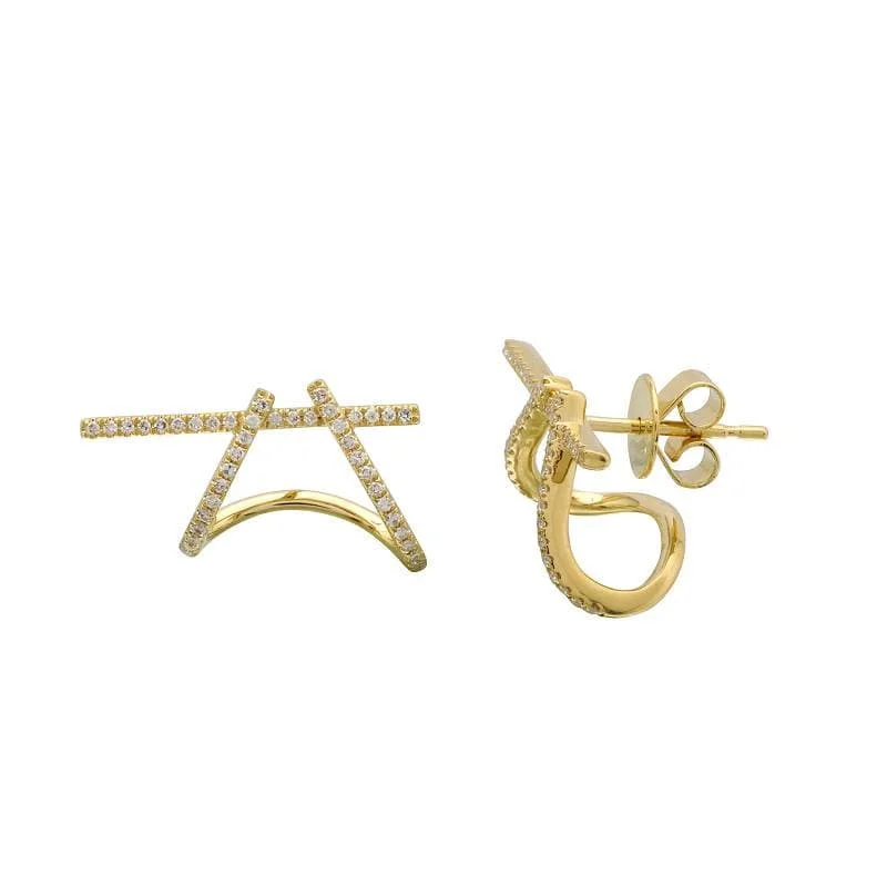 Stud Earrings with Embossed Patterns -Cage Lobe Line Bar Cuff Stud Earrings