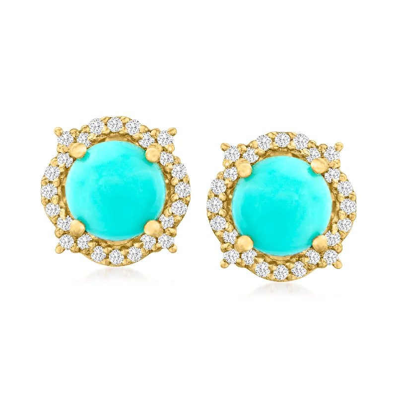 Stud Earrings for School Uniform -Canaria Turquoise Earrings With . Diamonds in 10kt Yellow Gold