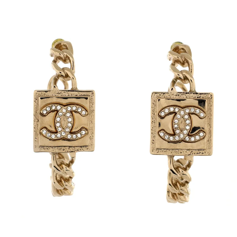 Stud Earrings for Festival Style -CC Square Chain Hoop Earrings Metal with Crystals