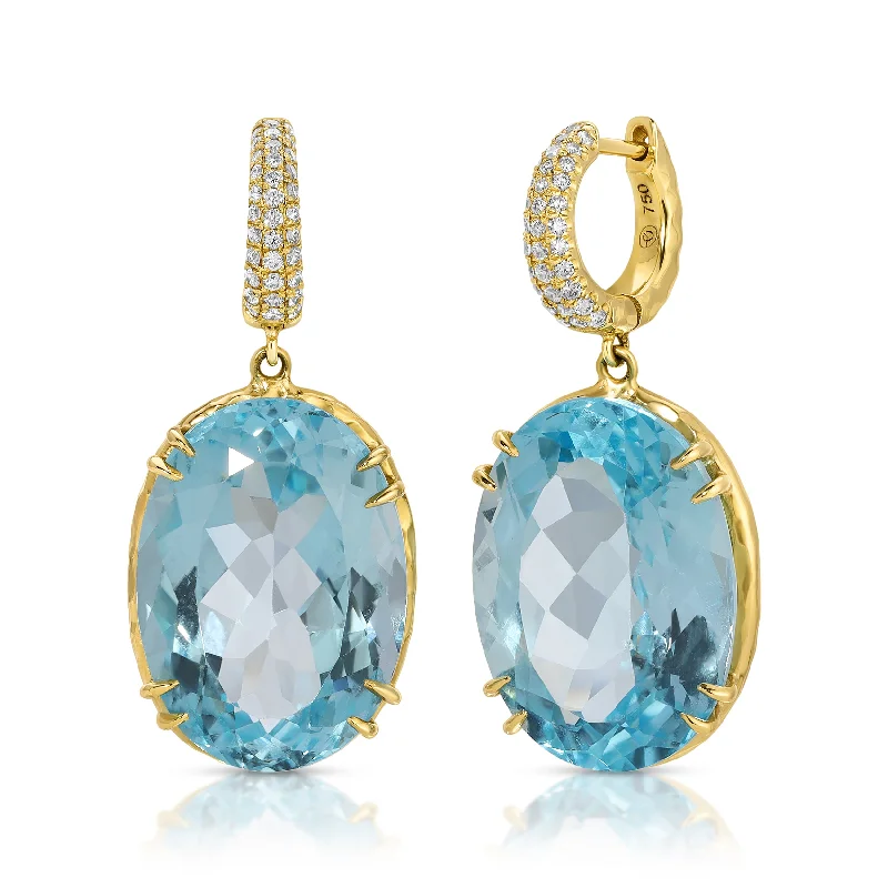 Long Drop Earrings for Dramatic -Charmed Pavé Micro Yana Hoop with Blue Topaz