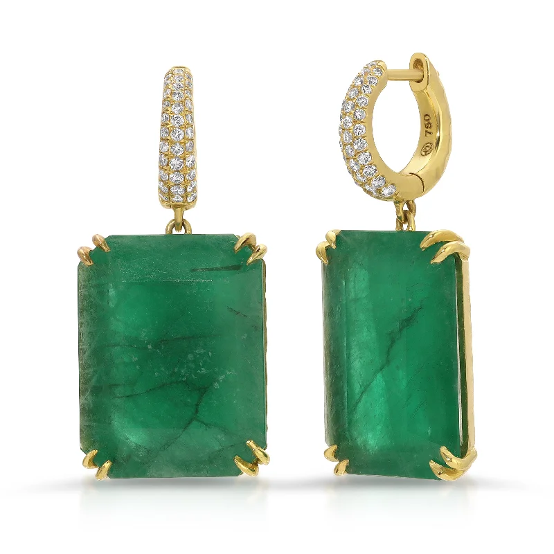 Drop Earrings for Everyday Glamour -Charmed Pavé Yana Hoops with Emerald Cut Emeralds