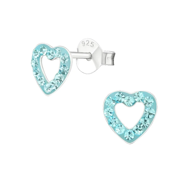 Gothic Stud Earrings with Dark Tone -Children's Sterling Silver 'Aqua Blue Crystal Love Heart' Stud Earrings