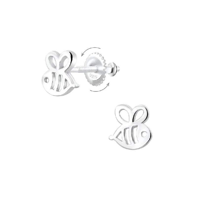 Stud Earrings with Keyhole Designs -Children's Sterling Silver Bee Screw Back Stud Earrings