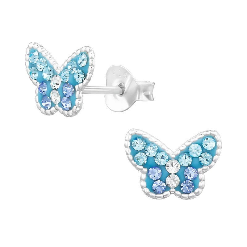 Stud Earrings for Office Wear -Children's Sterling Silver 'Blue Butterfly' Crystal Stud Earrings