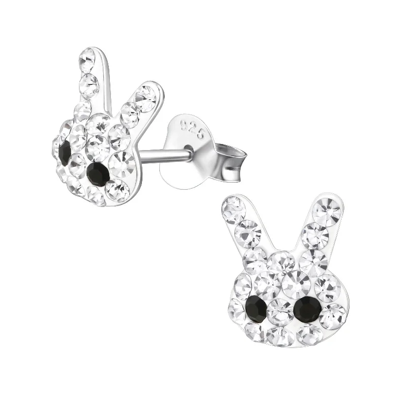 Waterproof Stud Earrings for Outdoor -Children's Sterling Silver Crystal Bunny Rabbit Stud Earrings