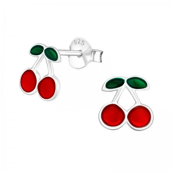 Contemporary Stud Earrings for Fashion -Children's Sterling Silver 'Cherry' Stud Earrings