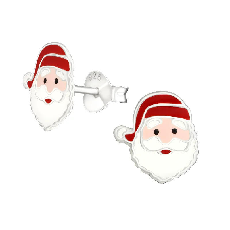 Ethnic Stud Earrings with Tribal Design -Children's Sterling Silver Christmas Jolly Santa Claus Stud Earrings