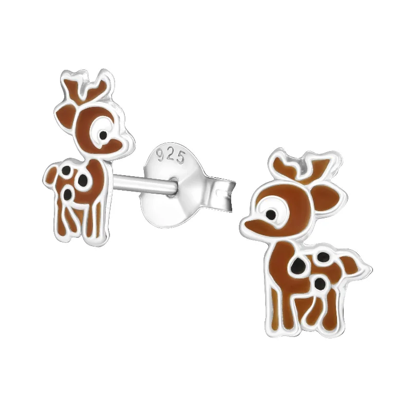 Oval Stud Earrings for Grace -Children's Sterling Silver Christmas Reindeer Stud Earrings