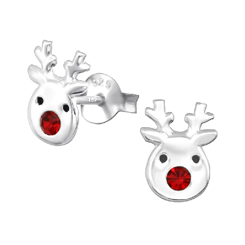 Lightweight Stud Earrings for All Day -Children's Sterling Silver Christmas Rudolph Reindeer Stud Earrings