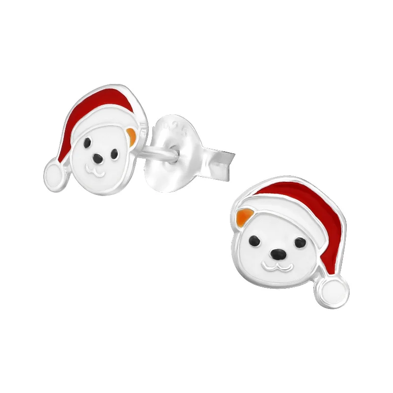 Gold Stud Earrings for Women -Children's Sterling Silver Christmas Teddy Bear Stud Earrings