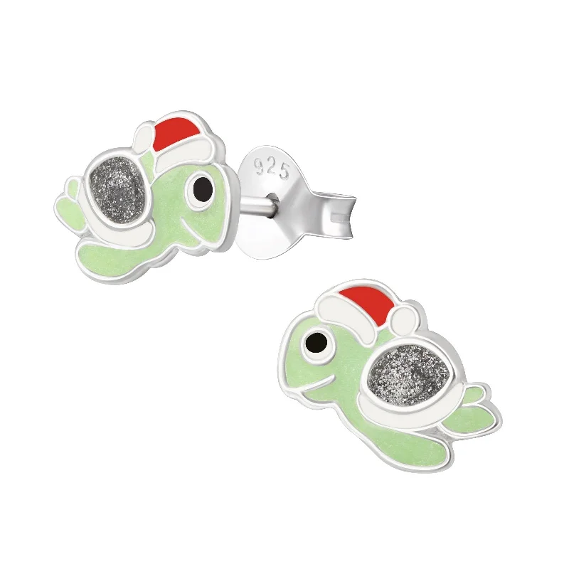 Diamond Stud Earrings for Luxury -Children's Sterling Silver Christmas Turtle Stud Earrings