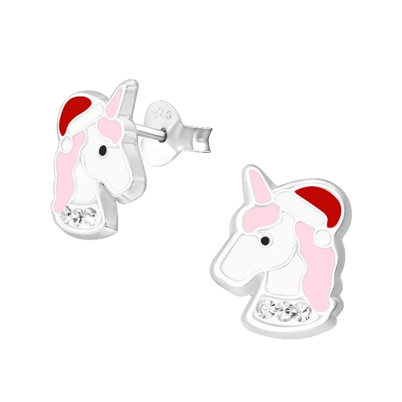 Detachable Stud Earrings with Charms -Children's Sterling Silver Christmas Unicorn Stud Earrings