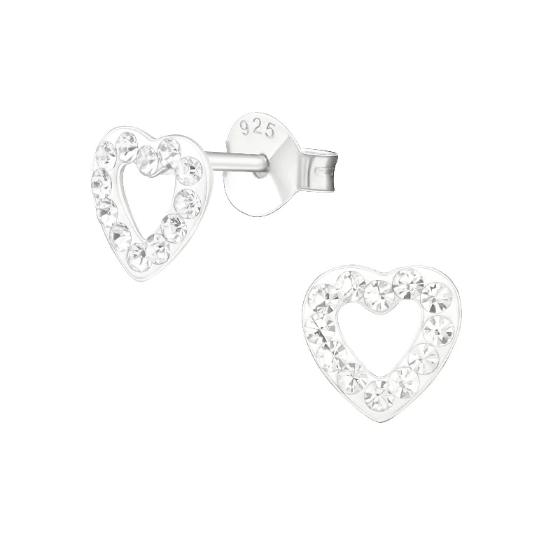 Indian Stud Earrings with Intricacy -Children's Sterling Silver 'Crystal Clear Love Heart' Stud Earrings