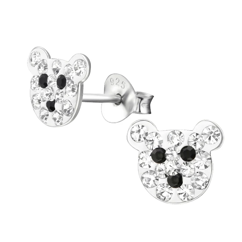 Stud Earrings with Gemstones and Beads -Children's Sterling Silver Crystal Teddy Bear Stud Earrings