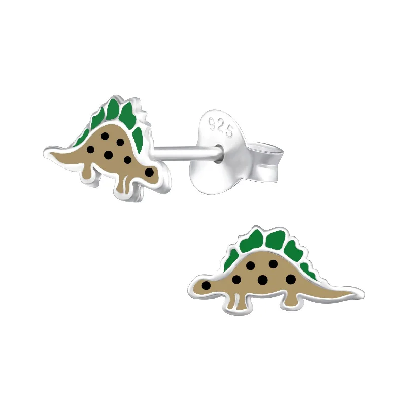 Stud Earrings with Star Motifs -Children's Sterling Silver Dinosaur Stud Earrings