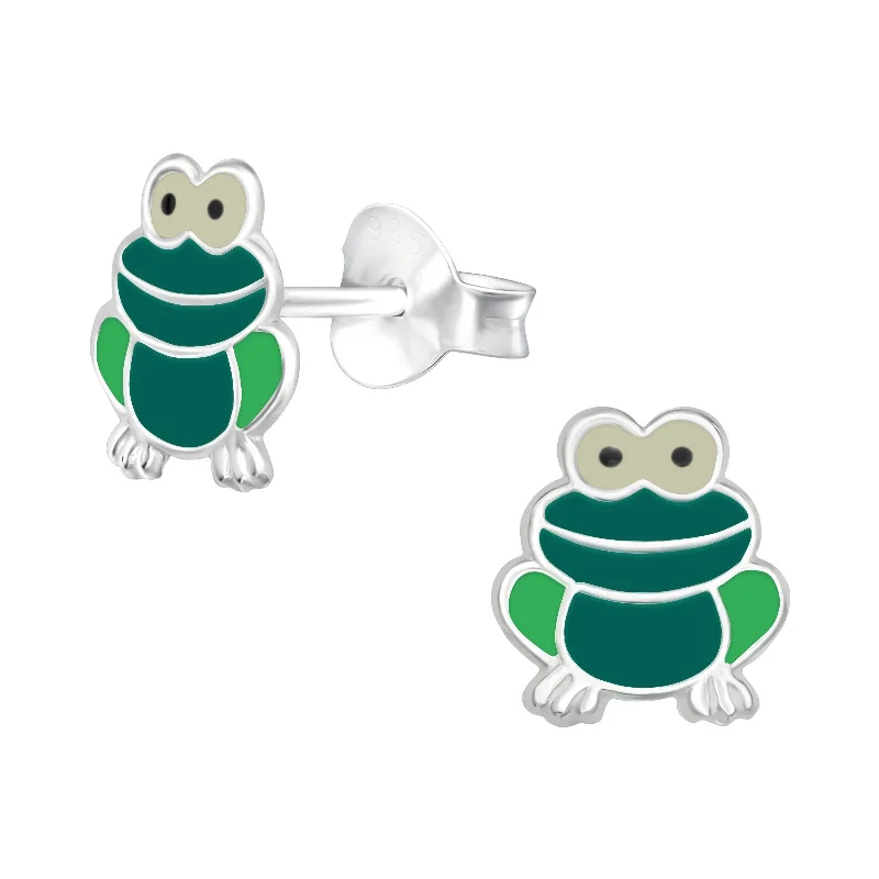 Push Back Stud Earrings for Convenience -Children's Sterling Silver Frog Stud Earrings