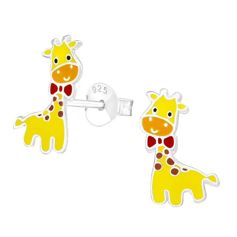 Push Back Stud Earrings for Convenience -Children's Sterling Silver Giraffe Stud Earrings