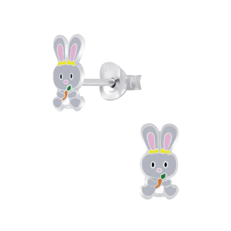 Triangular Stud Earrings for Edge -Children's Sterling Silver 'Grey Easter Bunny' Stud Earrings