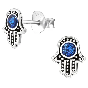 Stud Earrings with Polished Shine -Children's Sterling Silver Hamsa Hand / Hand of Fatima Stud Earrings