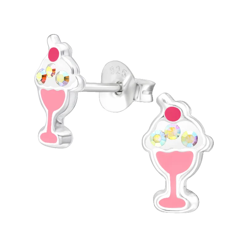 Stud Earrings for Work Attire -Children's Sterling Silver 'Ice Cream Sundae' Stud Earrings