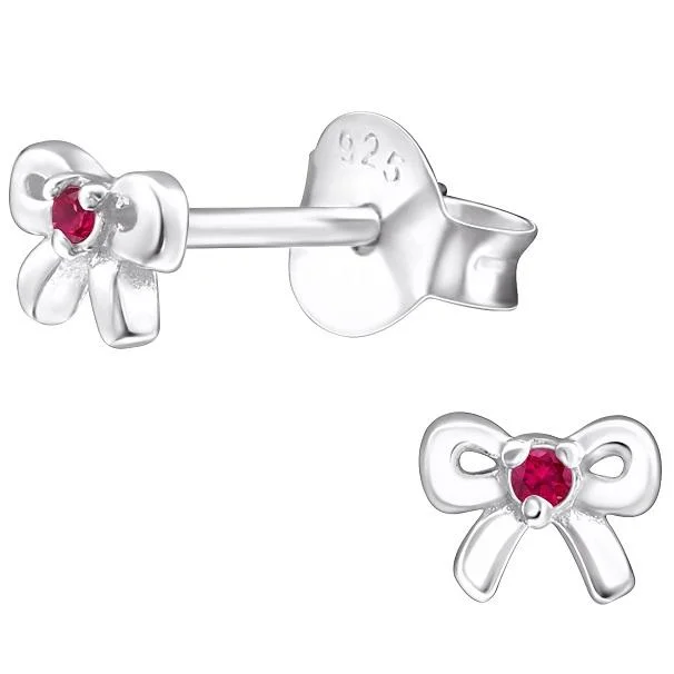 Stud Earrings for Shopping Trip -Children's Sterling Silver 'July Birthstone' Bow Stud Earrings