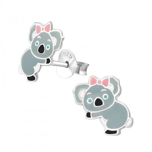 Stud Earrings with Symbolic Elements -Children's Sterling Silver 'Koala Bear Girl' Stud Earrings