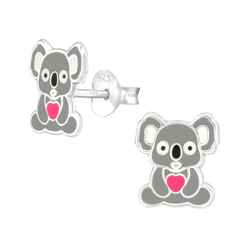 Stud Earrings with Wave Designs -Children's Sterling Silver Koala Stud Earrings