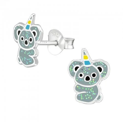 Retro Stud Earrings for Nostalgia -Children's Sterling Silver 'Koala-corn' Stud Earrings