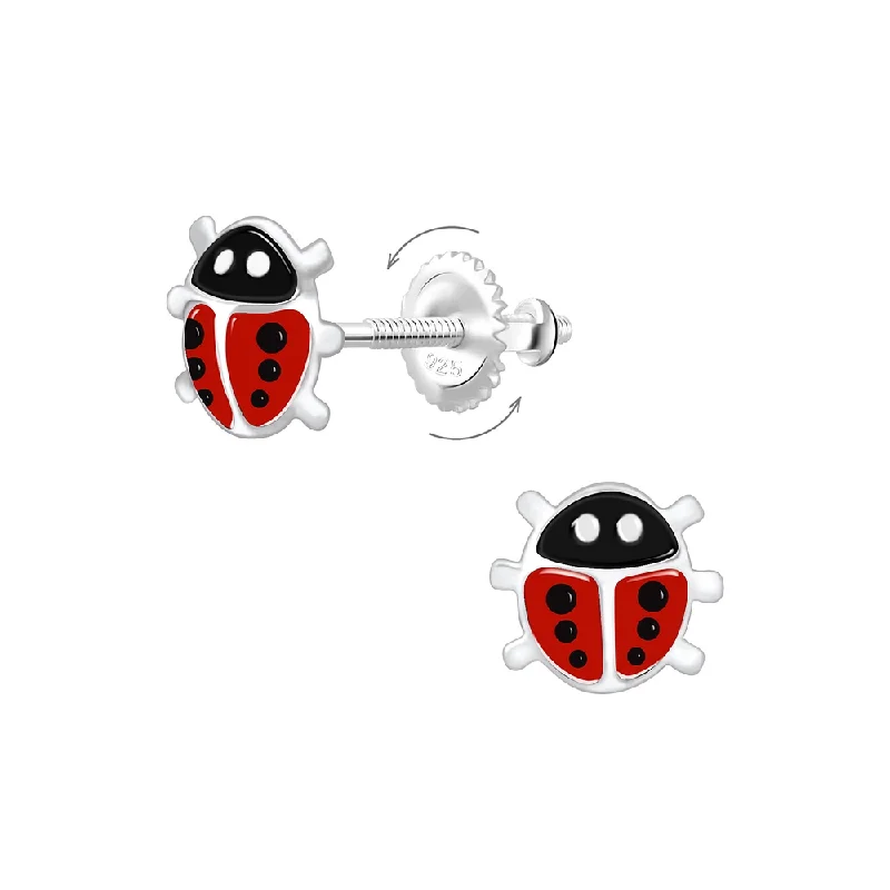 Stud Earrings with Infinity Symbols -Children's Sterling Silver Ladybug Screw Back Stud Earrings