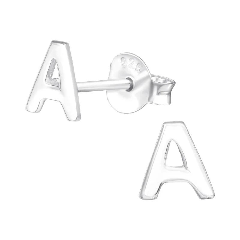 Hippie Stud Earrings with Beads -Children's Sterling Silver 'Letter A' Stud Earrings