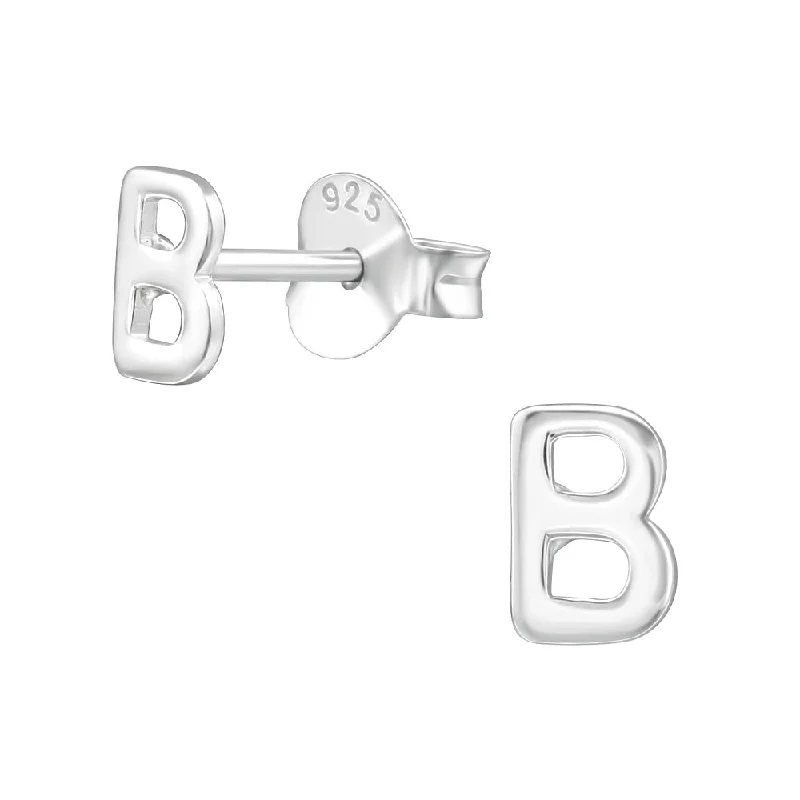 Stud Earrings with Keyhole Designs -Children's Sterling Silver 'Letter B' Stud Earrings