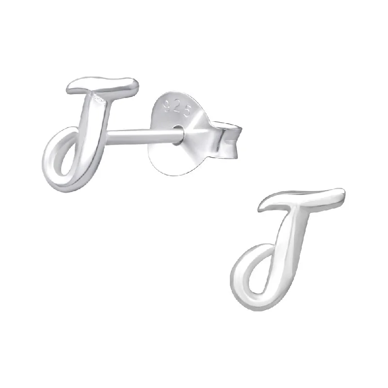 Retro Stud Earrings for Nostalgia -Children's Sterling Silver 'Letter J' Stud Earrings