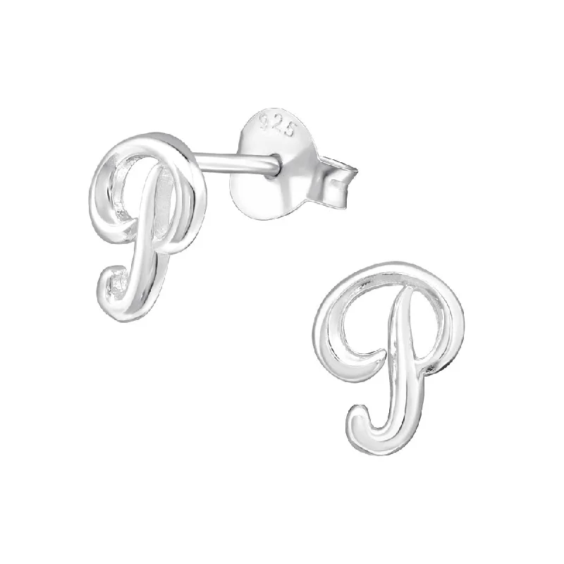 Diamond Stud Earrings for Luxury -Children's Sterling Silver 'Letter P' Stud Earrings