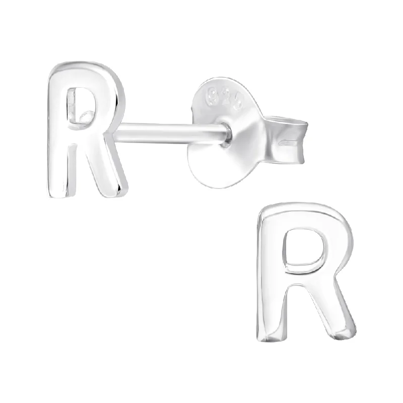 Gold Stud Earrings for Women -Children's Sterling Silver 'Letter R' Stud Earrings