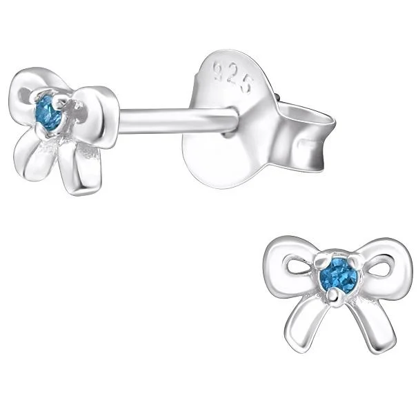 Stud Earrings with Textured Surface -Children's Sterling Silver 'March Birthstone' Bow Stud Earrings