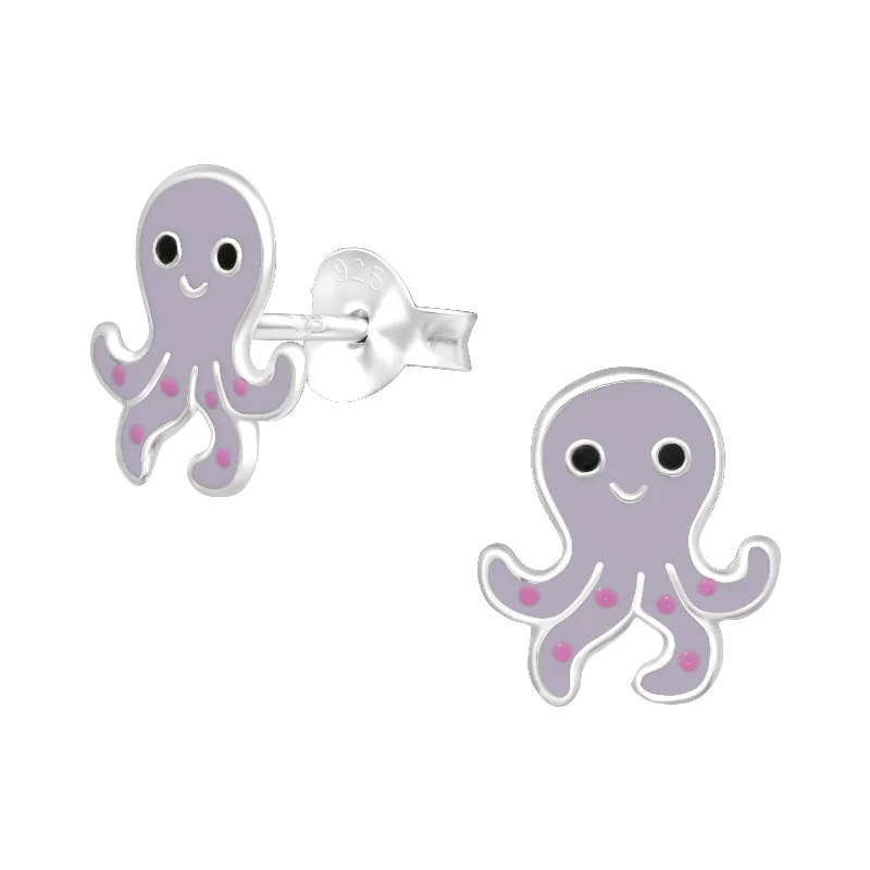 Triple Stud Earrings for Layered -Children's Sterling Silver Octopus Stud Earrings