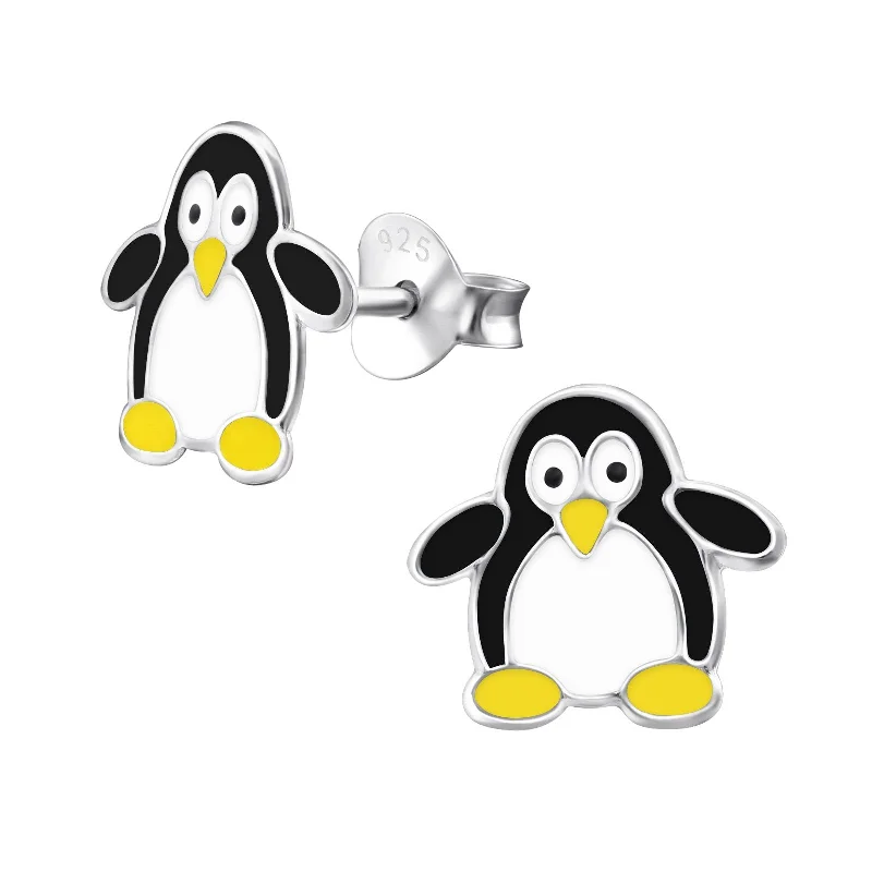 Heavy Duty Stud Earrings for Durability -Children's Sterling Silver Penguin Stud Earrings