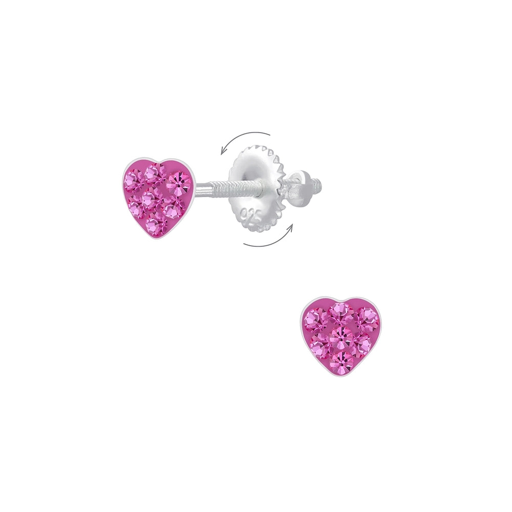 Gemstone Stud Earrings for Color -Children's Sterling Silver 'Pink Crystal Heart' Screw Back Stud Earrings