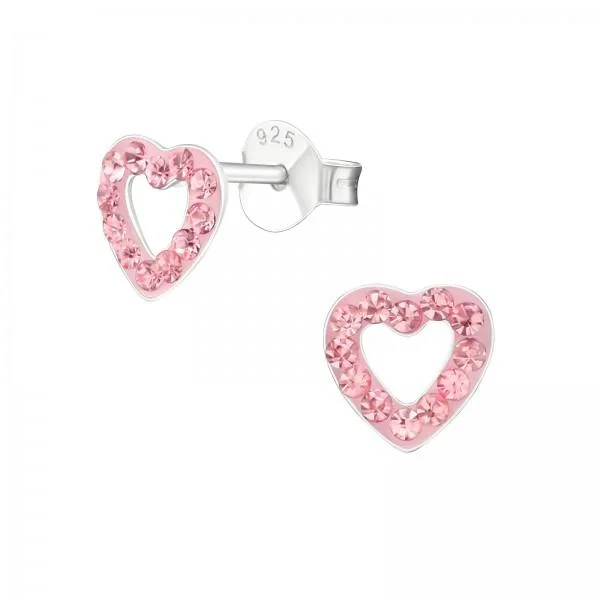 Stud Earrings with Knot Designs -Children's Sterling Silver 'Pink Crystal Love Heart' Stud Earrings