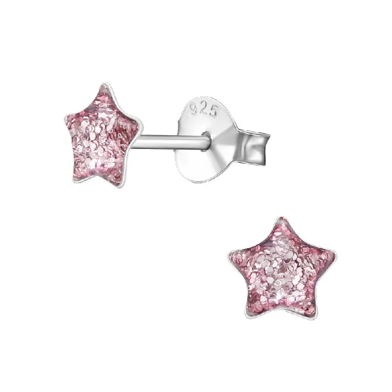 Contemporary Stud Earrings for Fashion -Children's Sterling Silver 'Purple Glitter Star' Stud Earrings