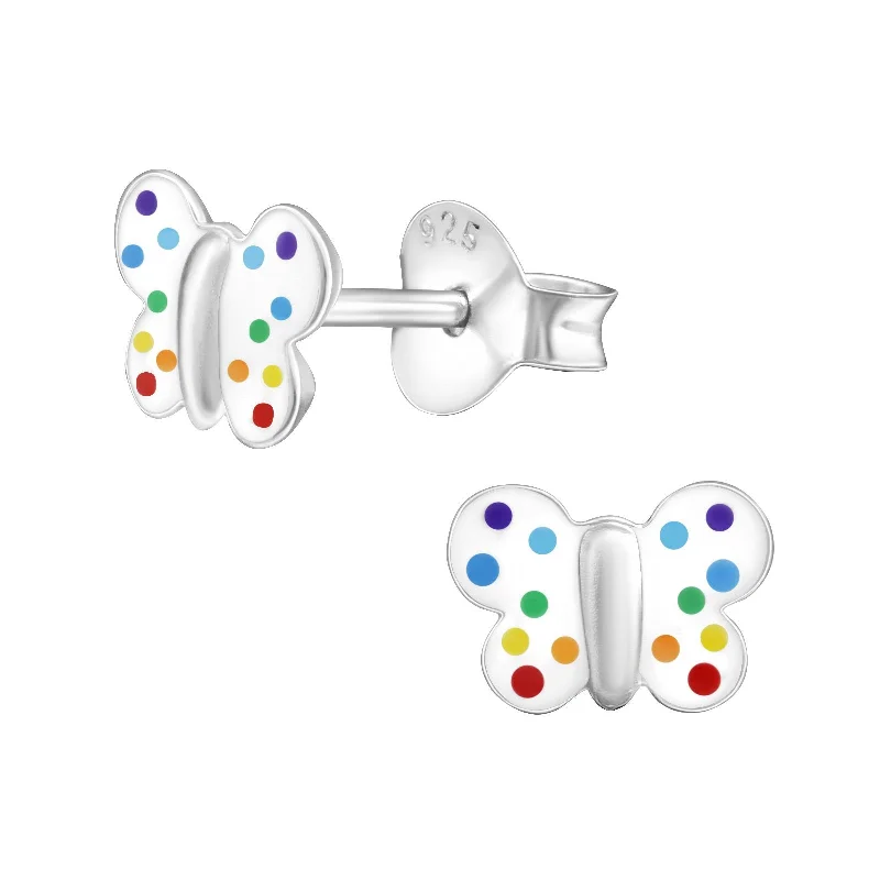 Stud Earrings with Infinity Symbols -Children's Sterling Silver Rainbow Spots Butterfly Stud Earrings