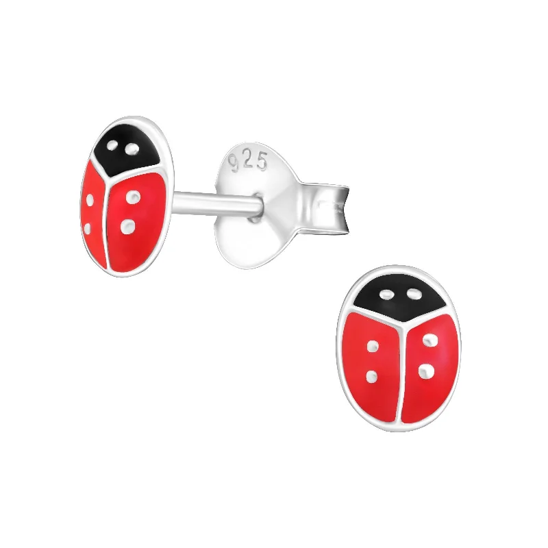 Stud Earrings for Travel Look -Children's Sterling Silver 'Red Ladybird' Stud Earrings